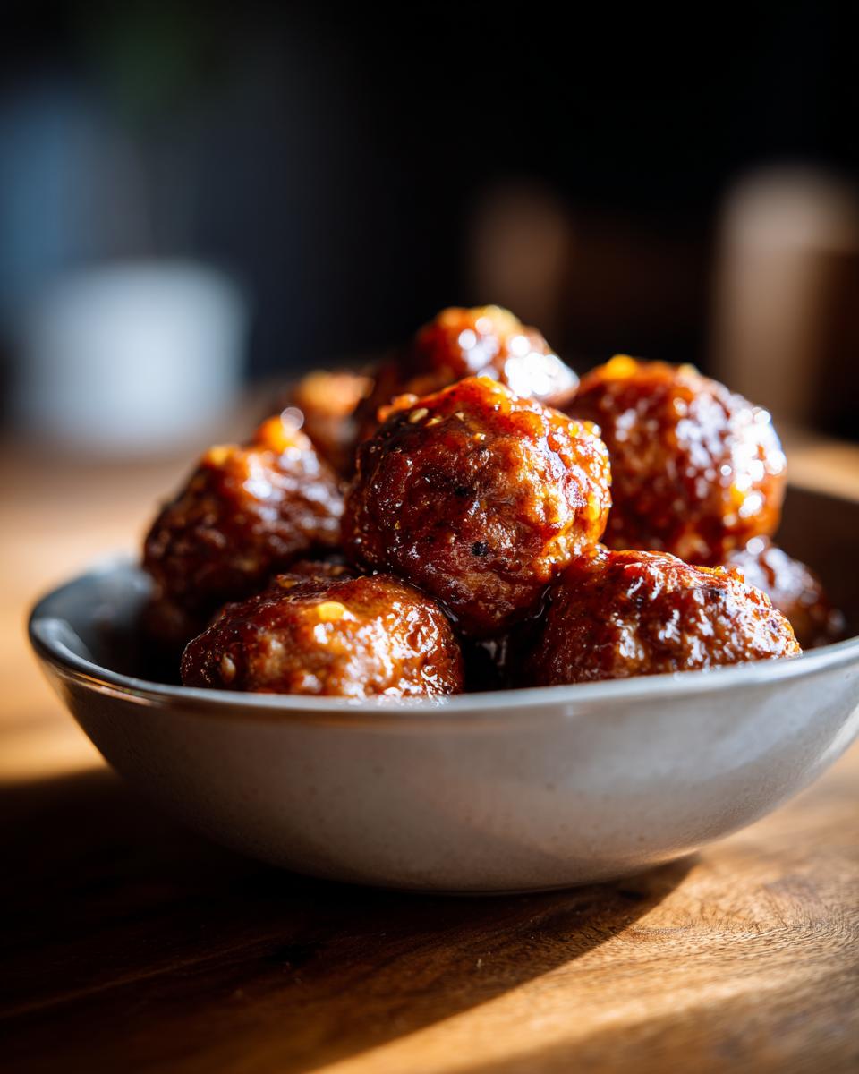 A bowl of glistening honey garlic meatballs, perfect for slow cooker recipes at parties.