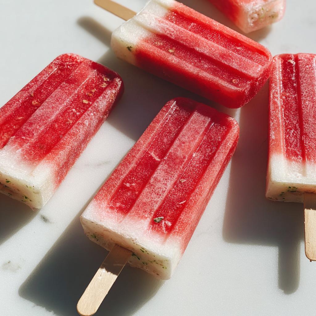 Close-up of refreshing watermelon recipes with coconut lime popsicles, perfect for kids.